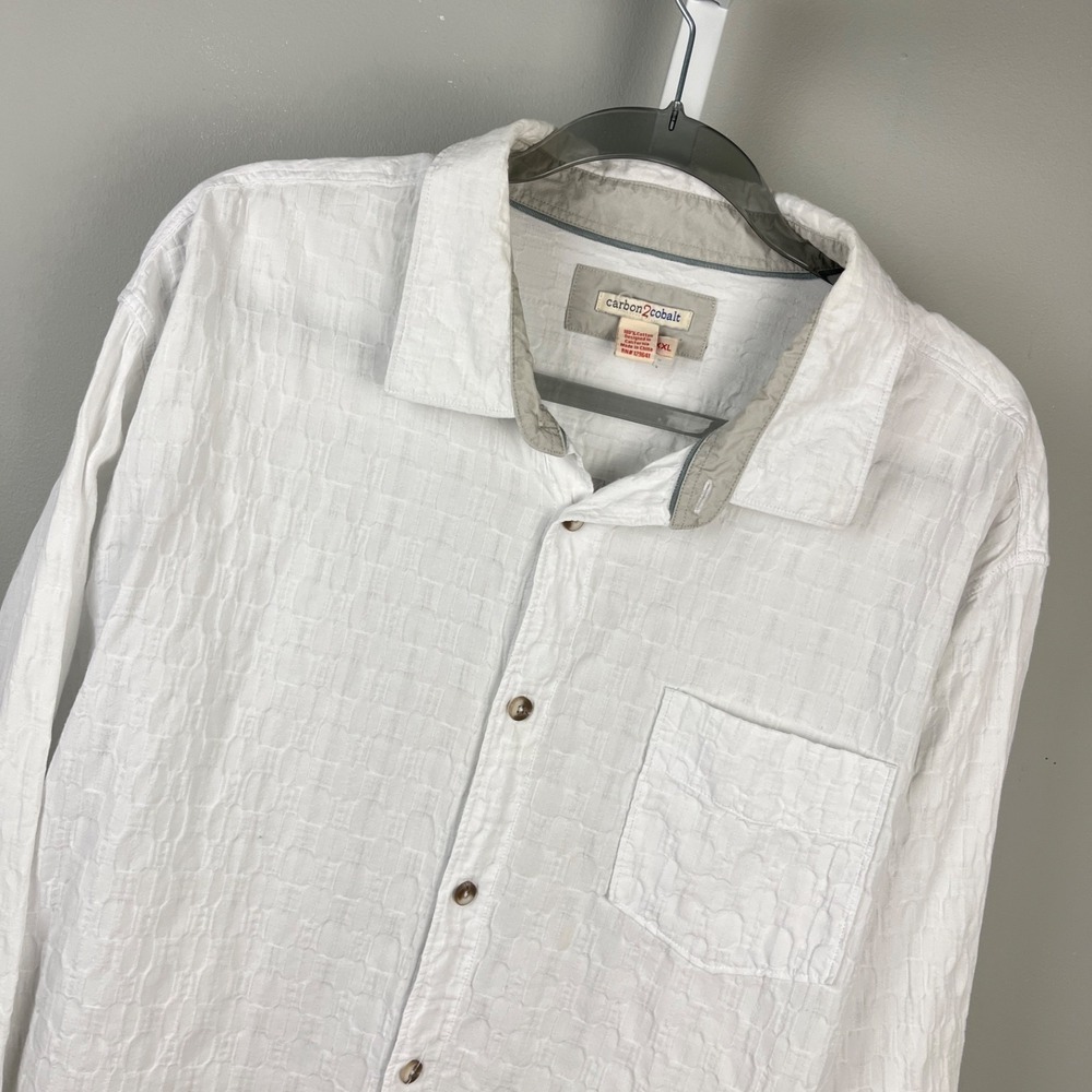 Carbon 2 Cobalt Shirt Mens XXL White Textured Long Sleeve Button‎ Up Cotton